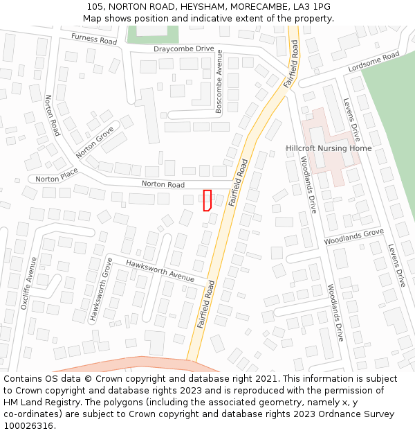 105, NORTON ROAD, HEYSHAM, MORECAMBE, LA3 1PG: Location map and indicative extent of plot