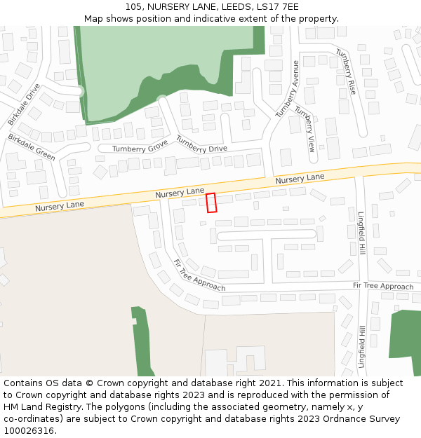 105, NURSERY LANE, LEEDS, LS17 7EE: Location map and indicative extent of plot