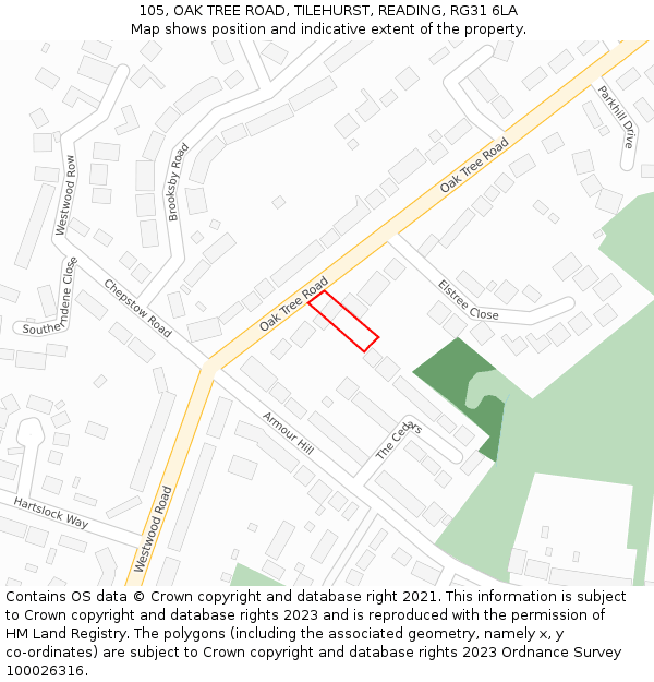 105, OAK TREE ROAD, TILEHURST, READING, RG31 6LA: Location map and indicative extent of plot