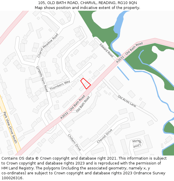 105, OLD BATH ROAD, CHARVIL, READING, RG10 9QN: Location map and indicative extent of plot