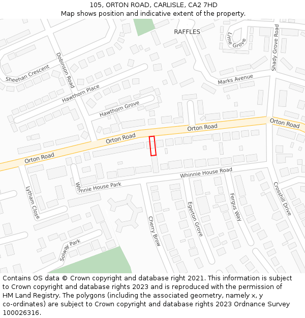 105, ORTON ROAD, CARLISLE, CA2 7HD: Location map and indicative extent of plot