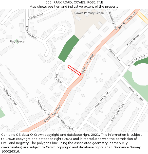 105, PARK ROAD, COWES, PO31 7NE: Location map and indicative extent of plot