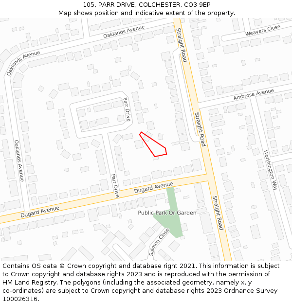 105, PARR DRIVE, COLCHESTER, CO3 9EP: Location map and indicative extent of plot