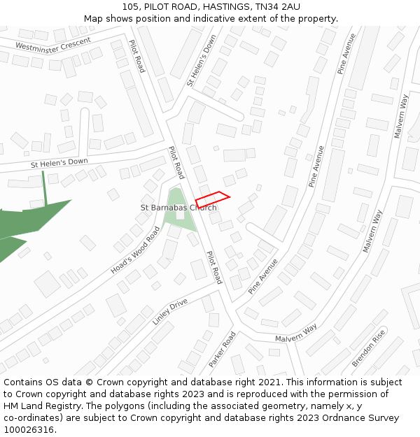 105, PILOT ROAD, HASTINGS, TN34 2AU: Location map and indicative extent of plot