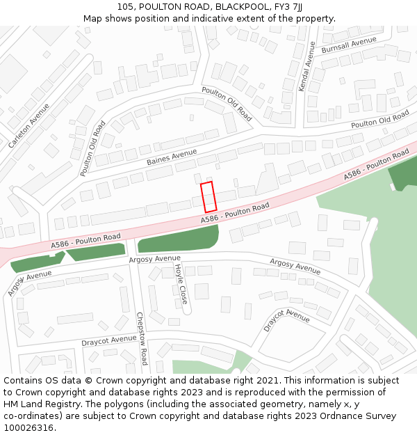 105, POULTON ROAD, BLACKPOOL, FY3 7JJ: Location map and indicative extent of plot