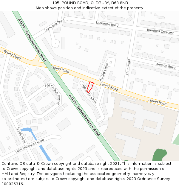 105, POUND ROAD, OLDBURY, B68 8NB: Location map and indicative extent of plot
