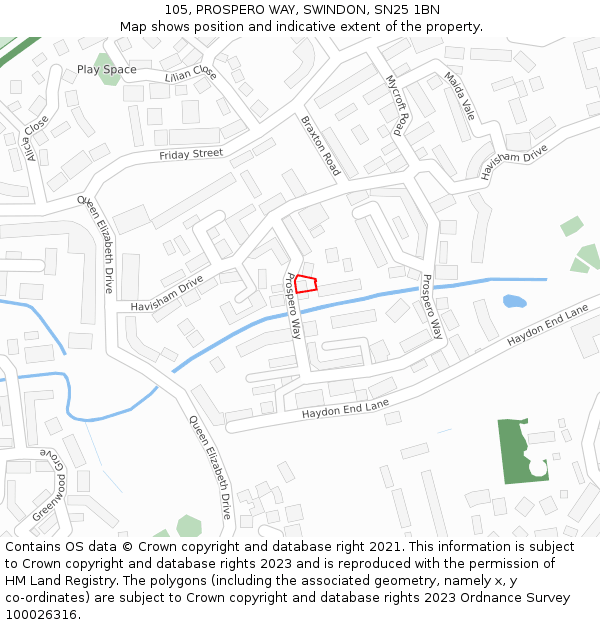 105, PROSPERO WAY, SWINDON, SN25 1BN: Location map and indicative extent of plot