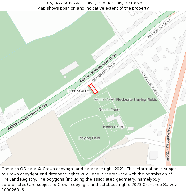 105, RAMSGREAVE DRIVE, BLACKBURN, BB1 8NA: Location map and indicative extent of plot