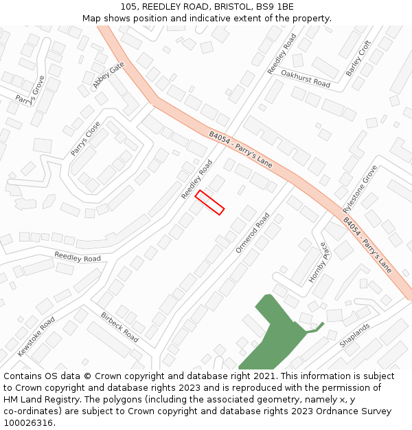 105, REEDLEY ROAD, BRISTOL, BS9 1BE: Location map and indicative extent of plot