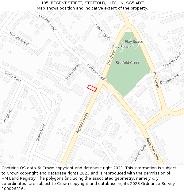 105, REGENT STREET, STOTFOLD, HITCHIN, SG5 4DZ: Location map and indicative extent of plot