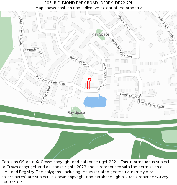 105, RICHMOND PARK ROAD, DERBY, DE22 4PL: Location map and indicative extent of plot