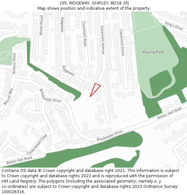105, RIDGEWAY, SHIPLEY, BD18 1PJ: Location map and indicative extent of plot