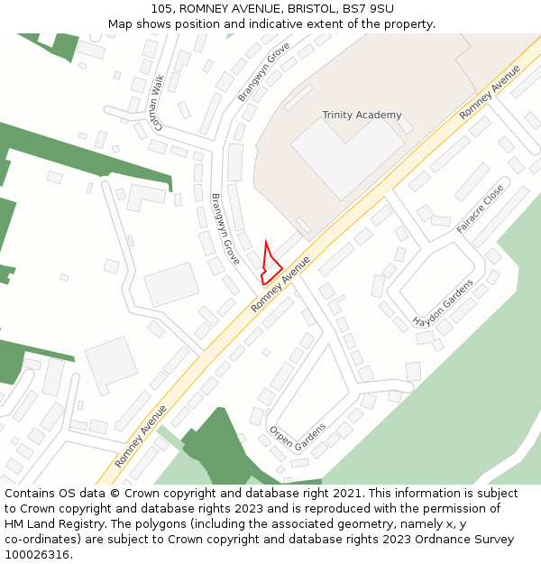 105, ROMNEY AVENUE, BRISTOL, BS7 9SU: Location map and indicative extent of plot