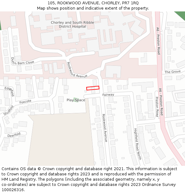 105, ROOKWOOD AVENUE, CHORLEY, PR7 1RQ: Location map and indicative extent of plot