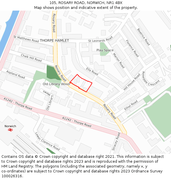 105, ROSARY ROAD, NORWICH, NR1 4BX: Location map and indicative extent of plot