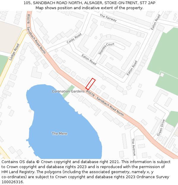 105, SANDBACH ROAD NORTH, ALSAGER, STOKE-ON-TRENT, ST7 2AP: Location map and indicative extent of plot
