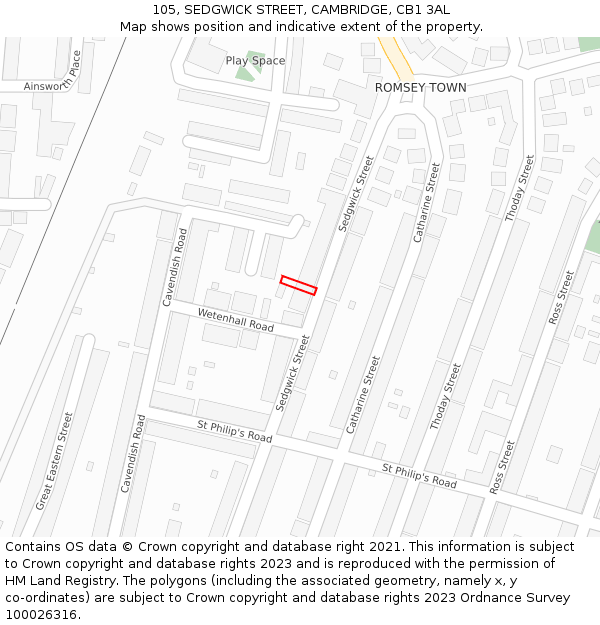 105, SEDGWICK STREET, CAMBRIDGE, CB1 3AL: Location map and indicative extent of plot