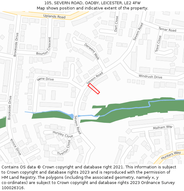 105, SEVERN ROAD, OADBY, LEICESTER, LE2 4FW: Location map and indicative extent of plot