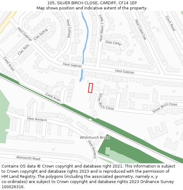 105, SILVER BIRCH CLOSE, CARDIFF, CF14 1EP: Location map and indicative extent of plot