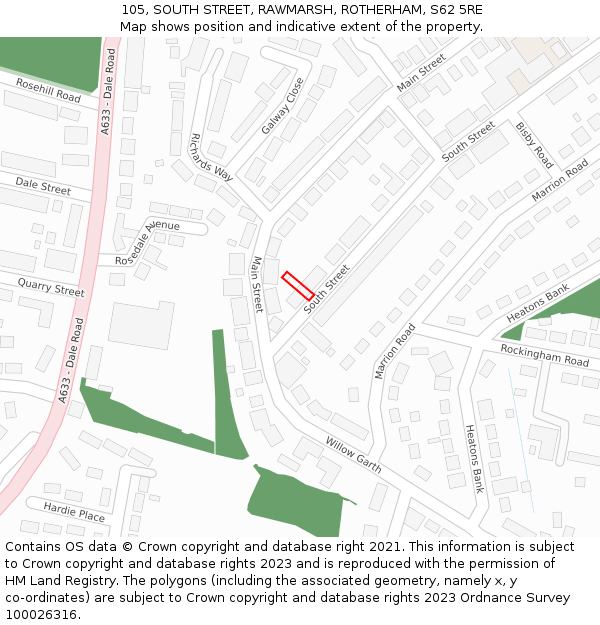 105, SOUTH STREET, RAWMARSH, ROTHERHAM, S62 5RE: Location map and indicative extent of plot