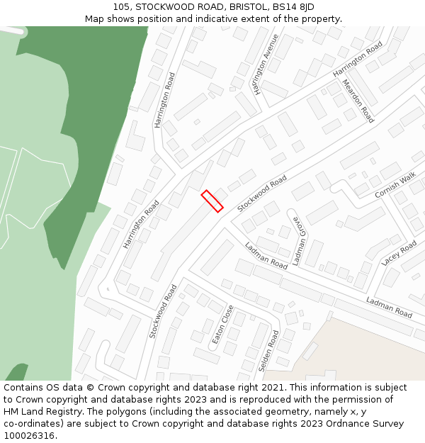 105, STOCKWOOD ROAD, BRISTOL, BS14 8JD: Location map and indicative extent of plot