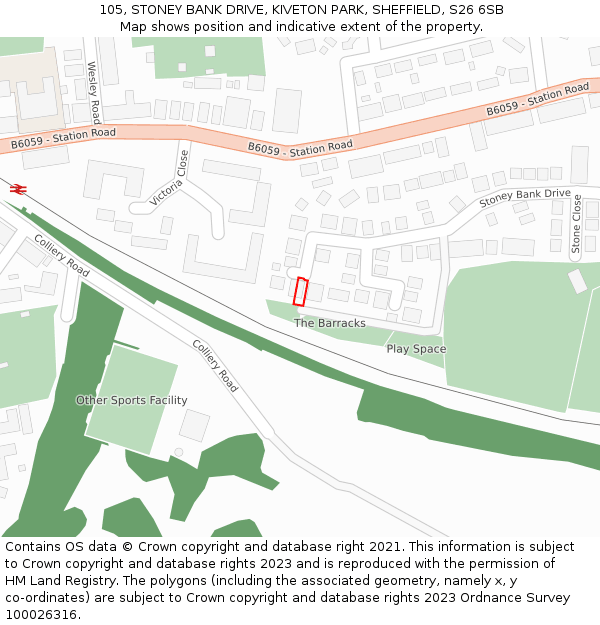105, STONEY BANK DRIVE, KIVETON PARK, SHEFFIELD, S26 6SB: Location map and indicative extent of plot