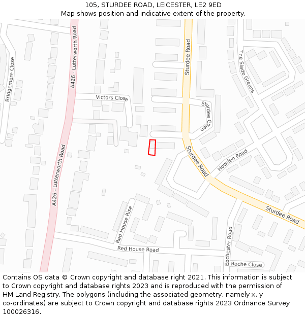 105, STURDEE ROAD, LEICESTER, LE2 9ED: Location map and indicative extent of plot