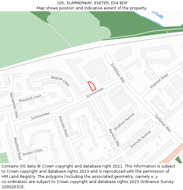105, SUMMERWAY, EXETER, EX4 8DP: Location map and indicative extent of plot