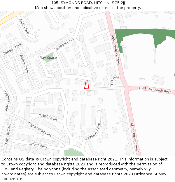 105, SYMONDS ROAD, HITCHIN, SG5 2JJ: Location map and indicative extent of plot