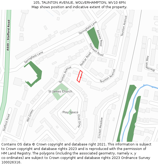 105, TAUNTON AVENUE, WOLVERHAMPTON, WV10 6PN: Location map and indicative extent of plot