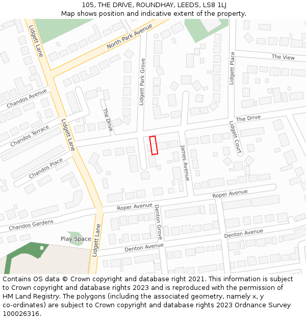 105, THE DRIVE, ROUNDHAY, LEEDS, LS8 1LJ: Location map and indicative extent of plot