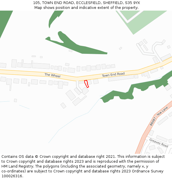 105, TOWN END ROAD, ECCLESFIELD, SHEFFIELD, S35 9YX: Location map and indicative extent of plot