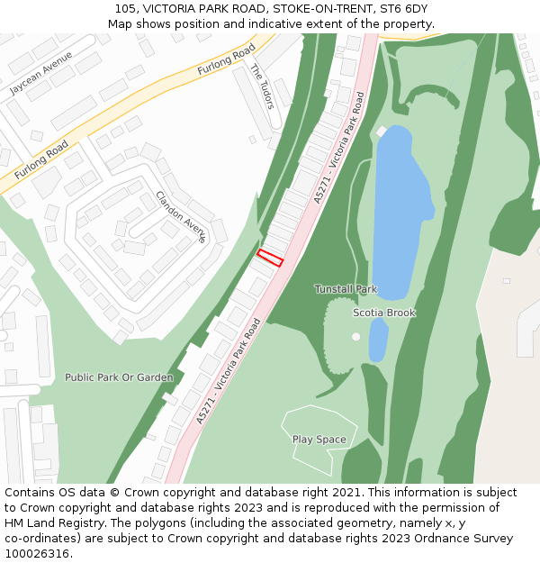 105, VICTORIA PARK ROAD, STOKE-ON-TRENT, ST6 6DY: Location map and indicative extent of plot