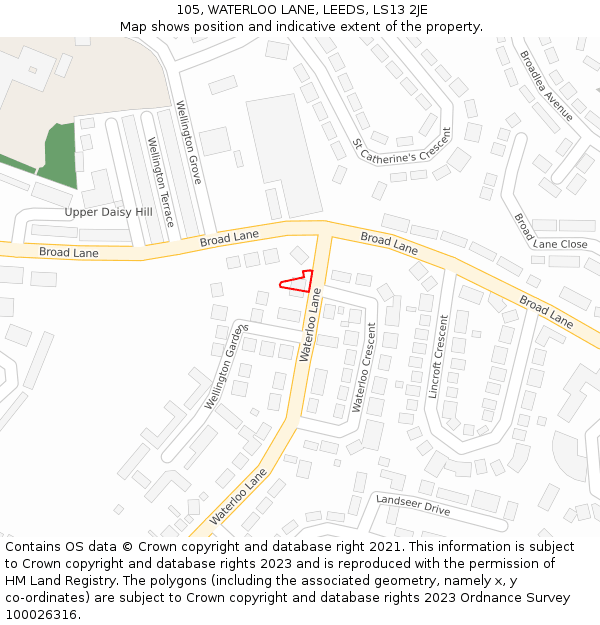 105, WATERLOO LANE, LEEDS, LS13 2JE: Location map and indicative extent of plot