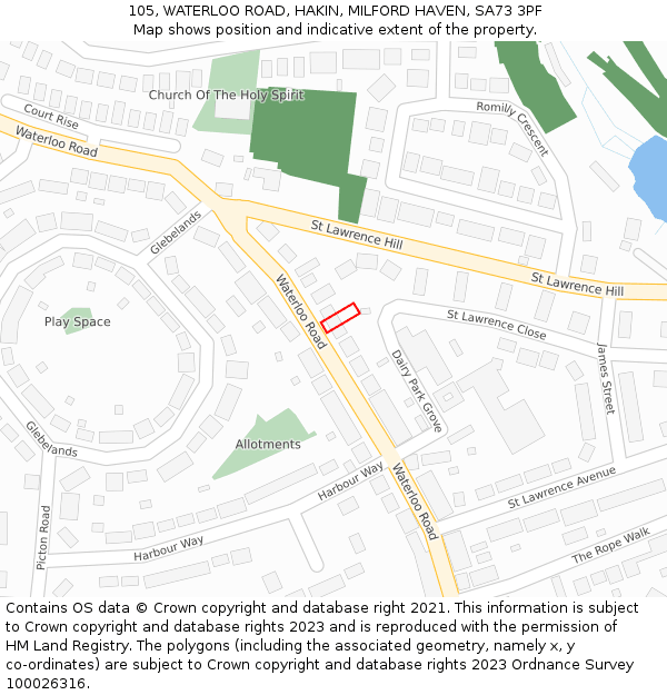 105, WATERLOO ROAD, HAKIN, MILFORD HAVEN, SA73 3PF: Location map and indicative extent of plot