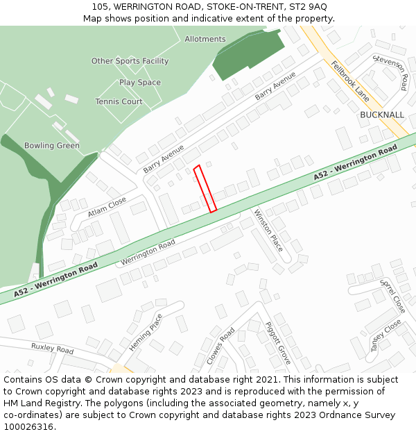 105, WERRINGTON ROAD, STOKE-ON-TRENT, ST2 9AQ: Location map and indicative extent of plot