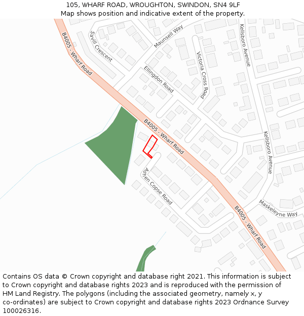 105, WHARF ROAD, WROUGHTON, SWINDON, SN4 9LF: Location map and indicative extent of plot