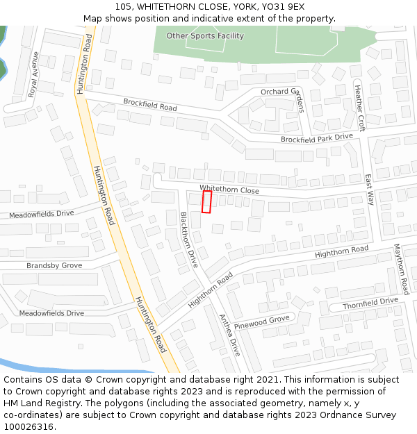 105, WHITETHORN CLOSE, YORK, YO31 9EX: Location map and indicative extent of plot