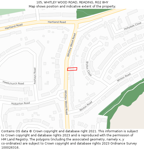 105, WHITLEY WOOD ROAD, READING, RG2 8HY: Location map and indicative extent of plot