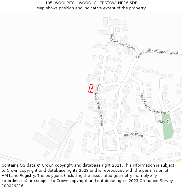 105, WOOLPITCH WOOD, CHEPSTOW, NP16 6DR: Location map and indicative extent of plot