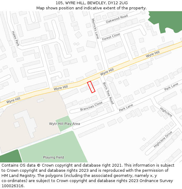 105, WYRE HILL, BEWDLEY, DY12 2UG: Location map and indicative extent of plot