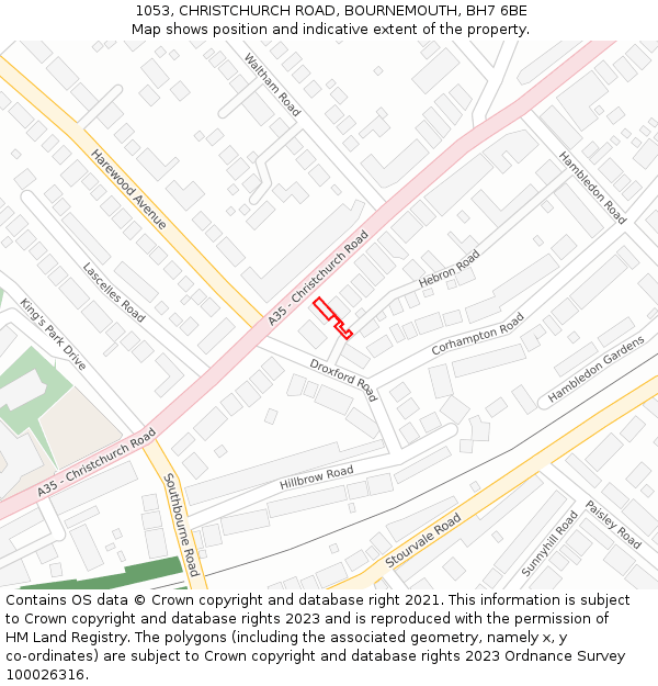 1053, CHRISTCHURCH ROAD, BOURNEMOUTH, BH7 6BE: Location map and indicative extent of plot