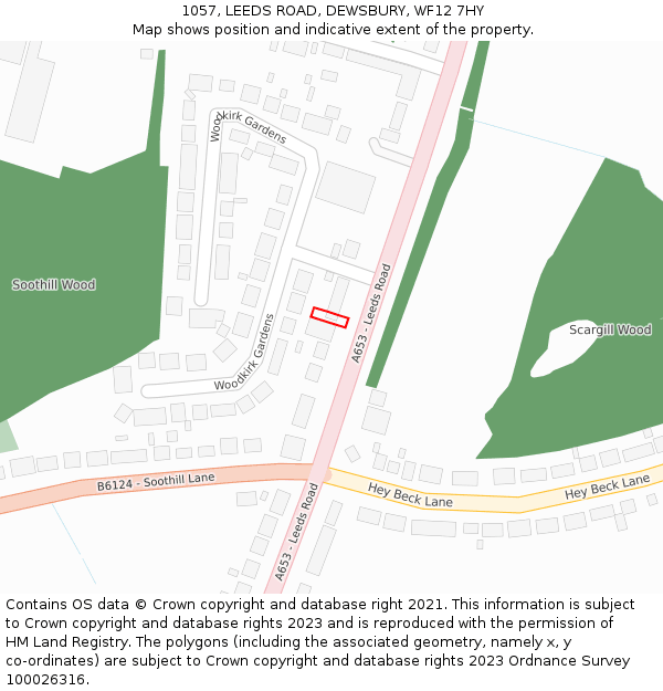 1057, LEEDS ROAD, DEWSBURY, WF12 7HY: Location map and indicative extent of plot
