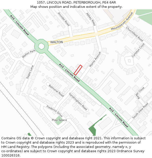 1057, LINCOLN ROAD, PETERBOROUGH, PE4 6AR: Location map and indicative extent of plot