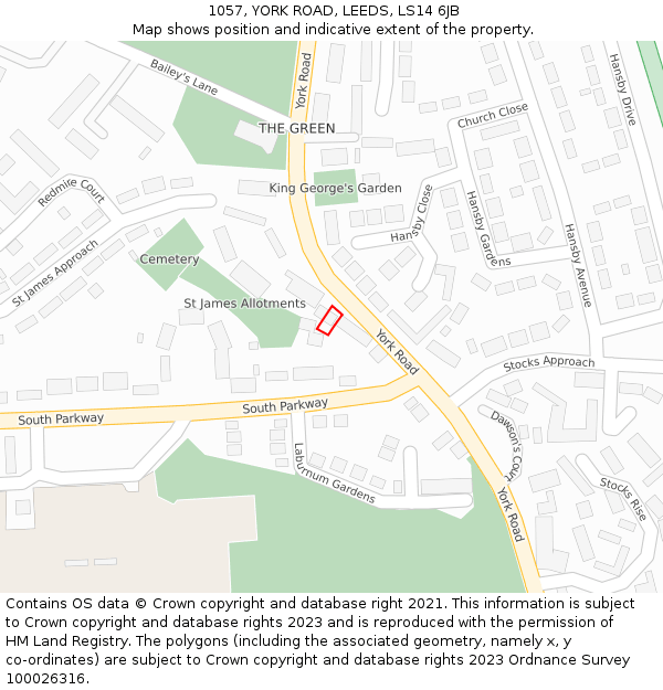 1057, YORK ROAD, LEEDS, LS14 6JB: Location map and indicative extent of plot