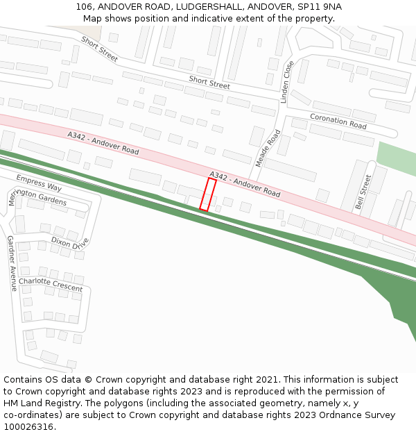 106, ANDOVER ROAD, LUDGERSHALL, ANDOVER, SP11 9NA: Location map and indicative extent of plot