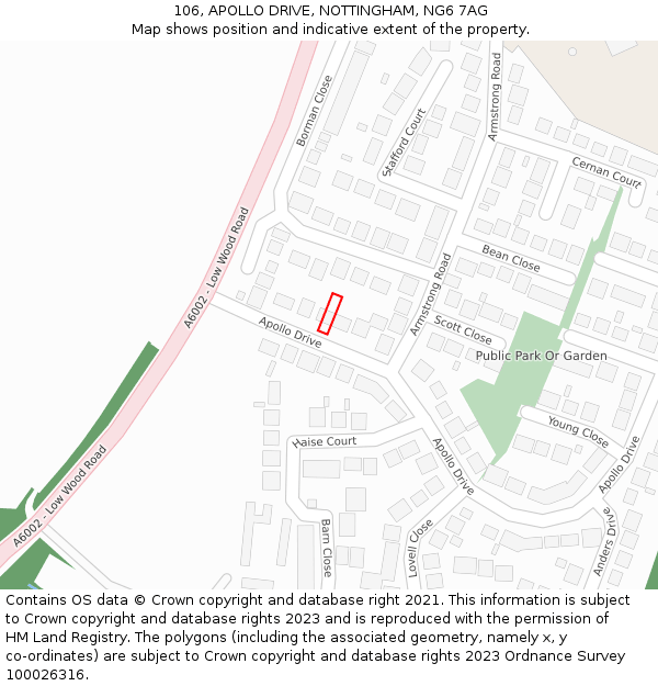 106, APOLLO DRIVE, NOTTINGHAM, NG6 7AG: Location map and indicative extent of plot