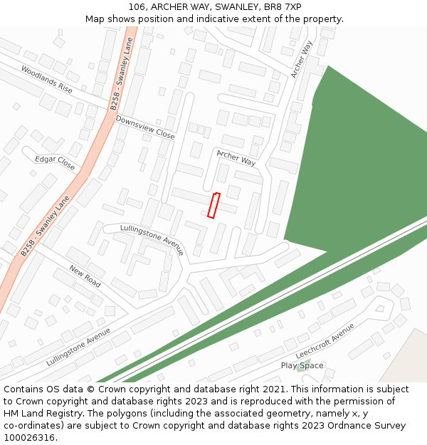 106, ARCHER WAY, SWANLEY, BR8 7XP: Location map and indicative extent of plot