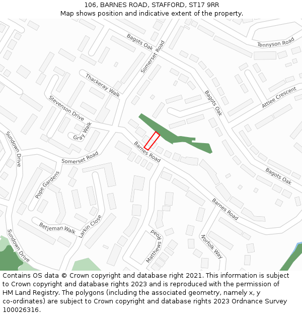 106, BARNES ROAD, STAFFORD, ST17 9RR: Location map and indicative extent of plot