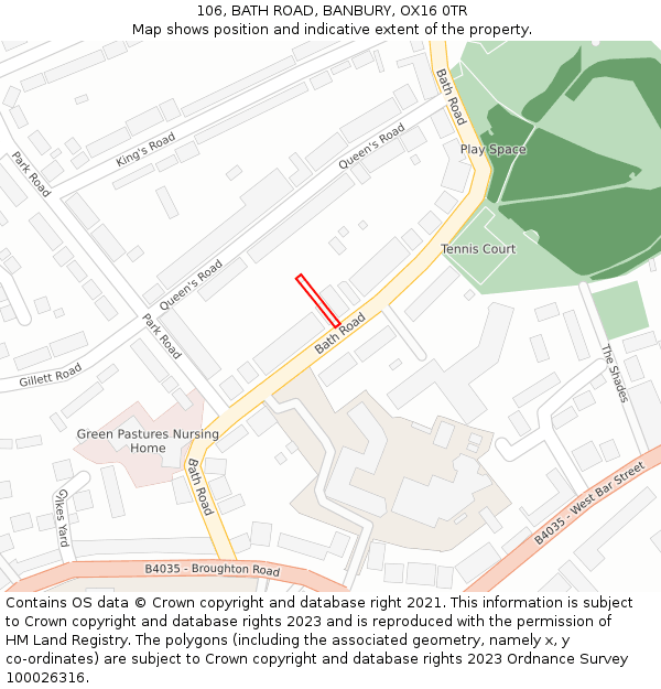 106, BATH ROAD, BANBURY, OX16 0TR: Location map and indicative extent of plot